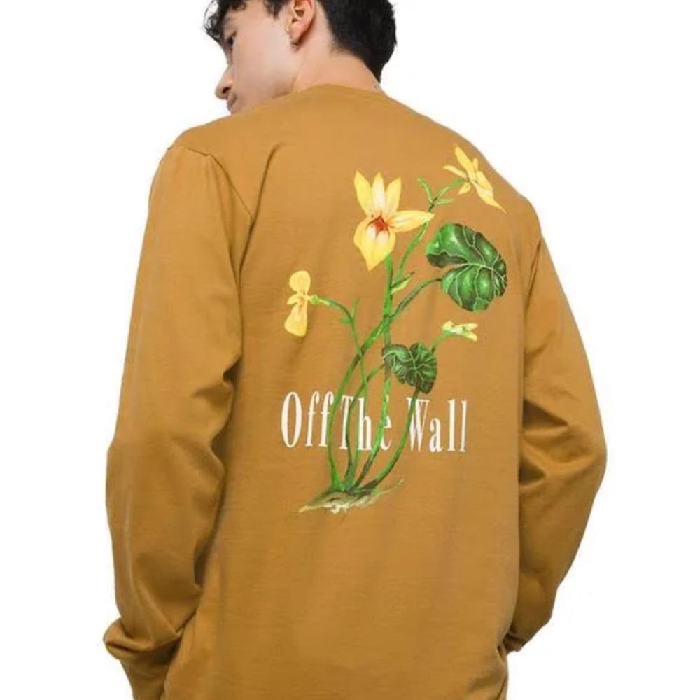 Vans Greener Grounds Long Sleeve T-Shirt in Bone Brown Size Small